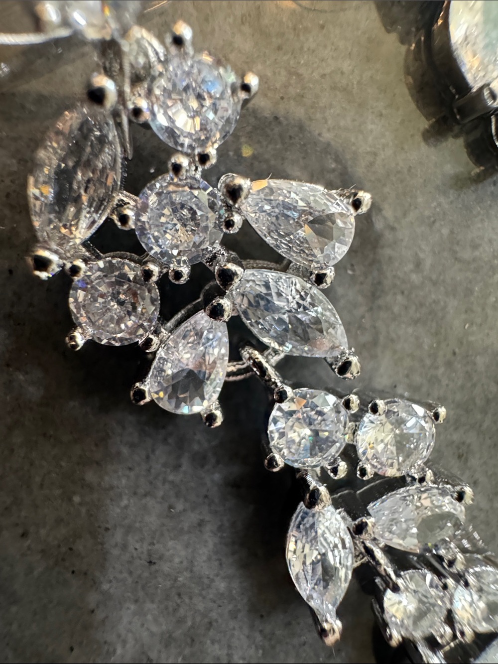 Crystal CZ Leaf Drop Earrings - Silver Tone 2.5” drop dangle - Picture 4 of 5
